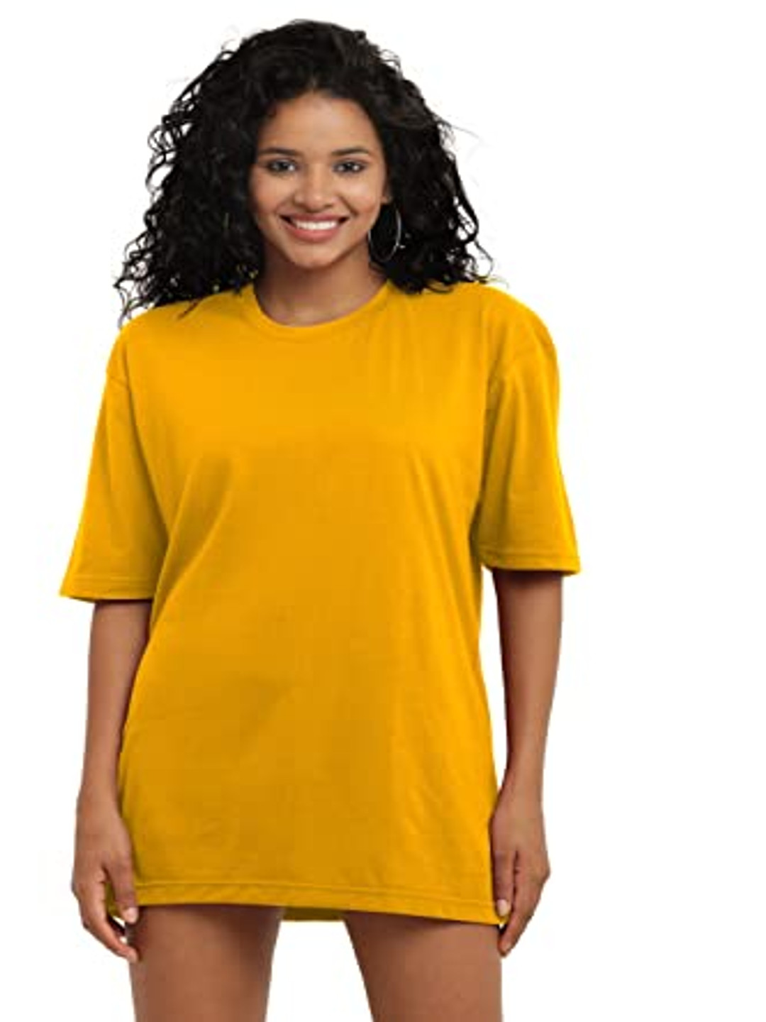 

NOTWILD Women Solid Round Neck Cotton Oversized T-shirt, Yellow