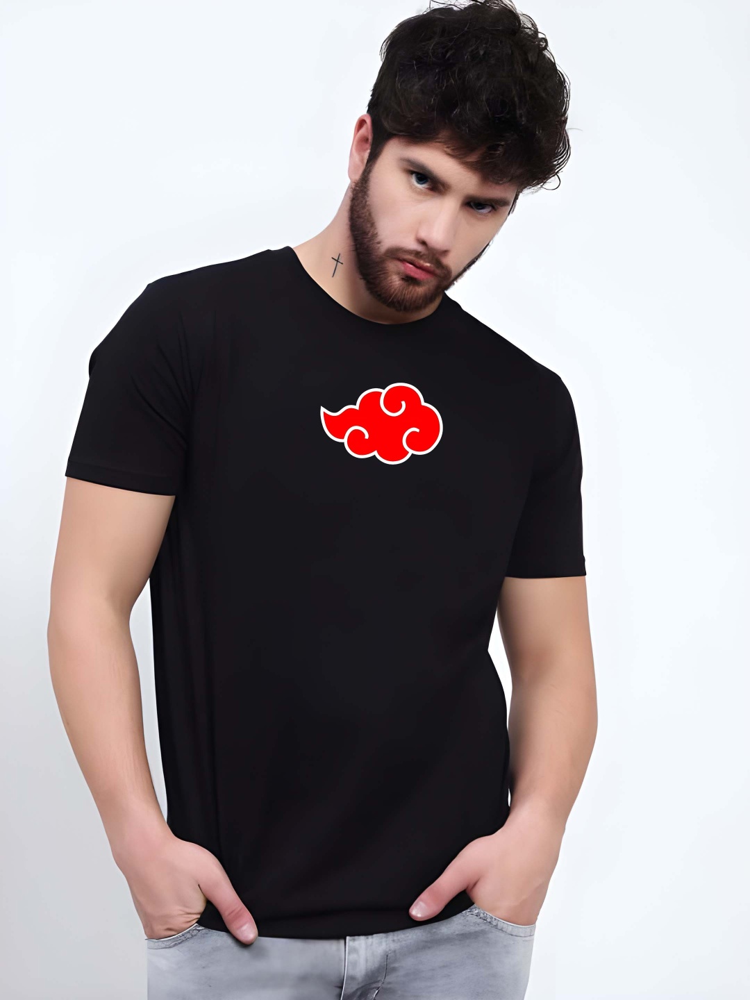 

Krimmple Men Pure Cotton T-shirt, Black