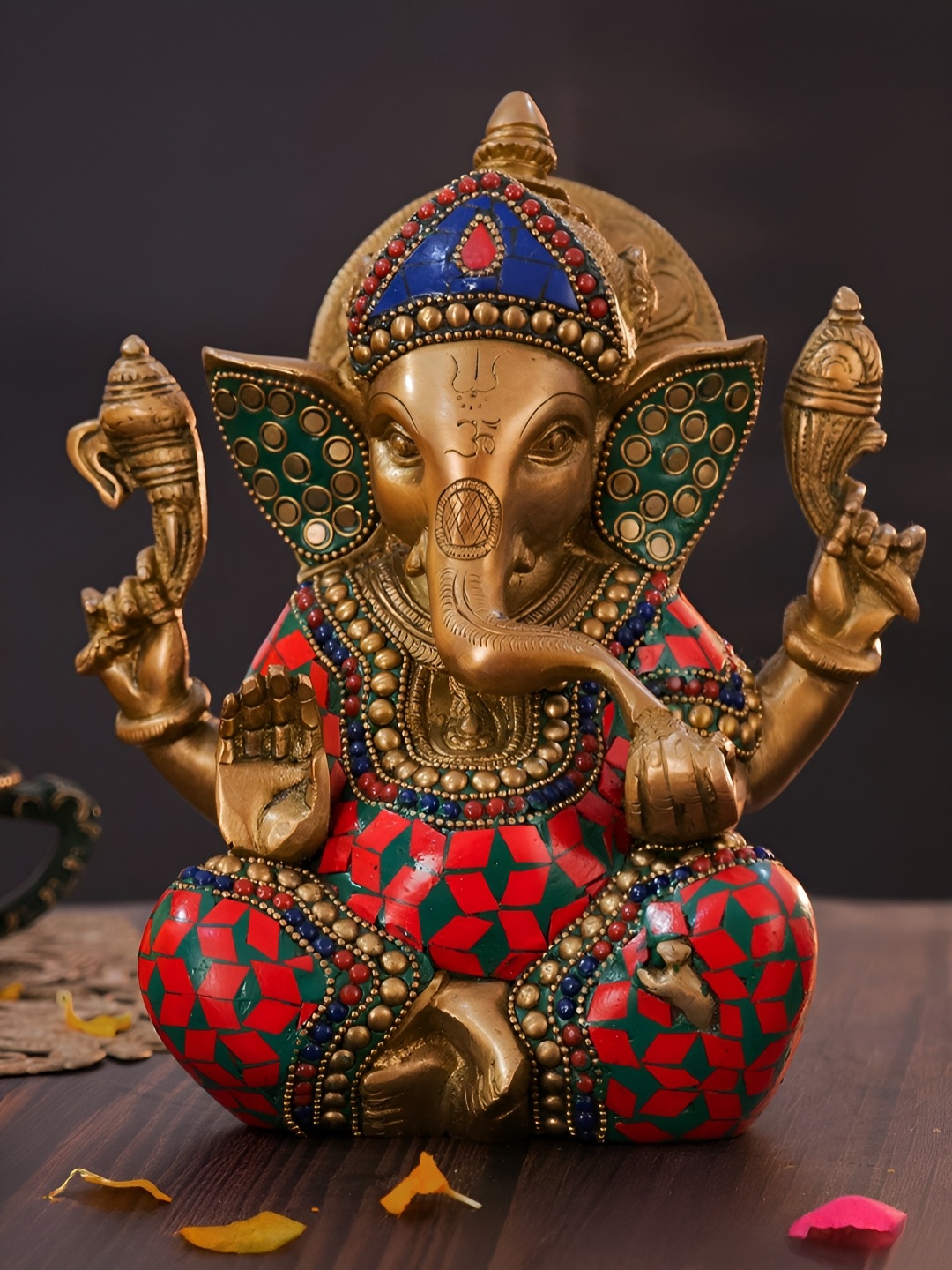 

The Advitya Gold-Toned And Red Ganesha Sitting Religious Idol Showpiece