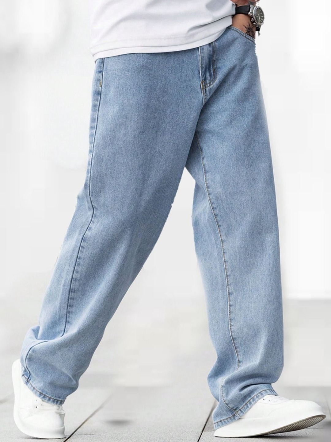 

Sobbers Men Relaxed Baggy Fit Stretchable Jeans, Blue