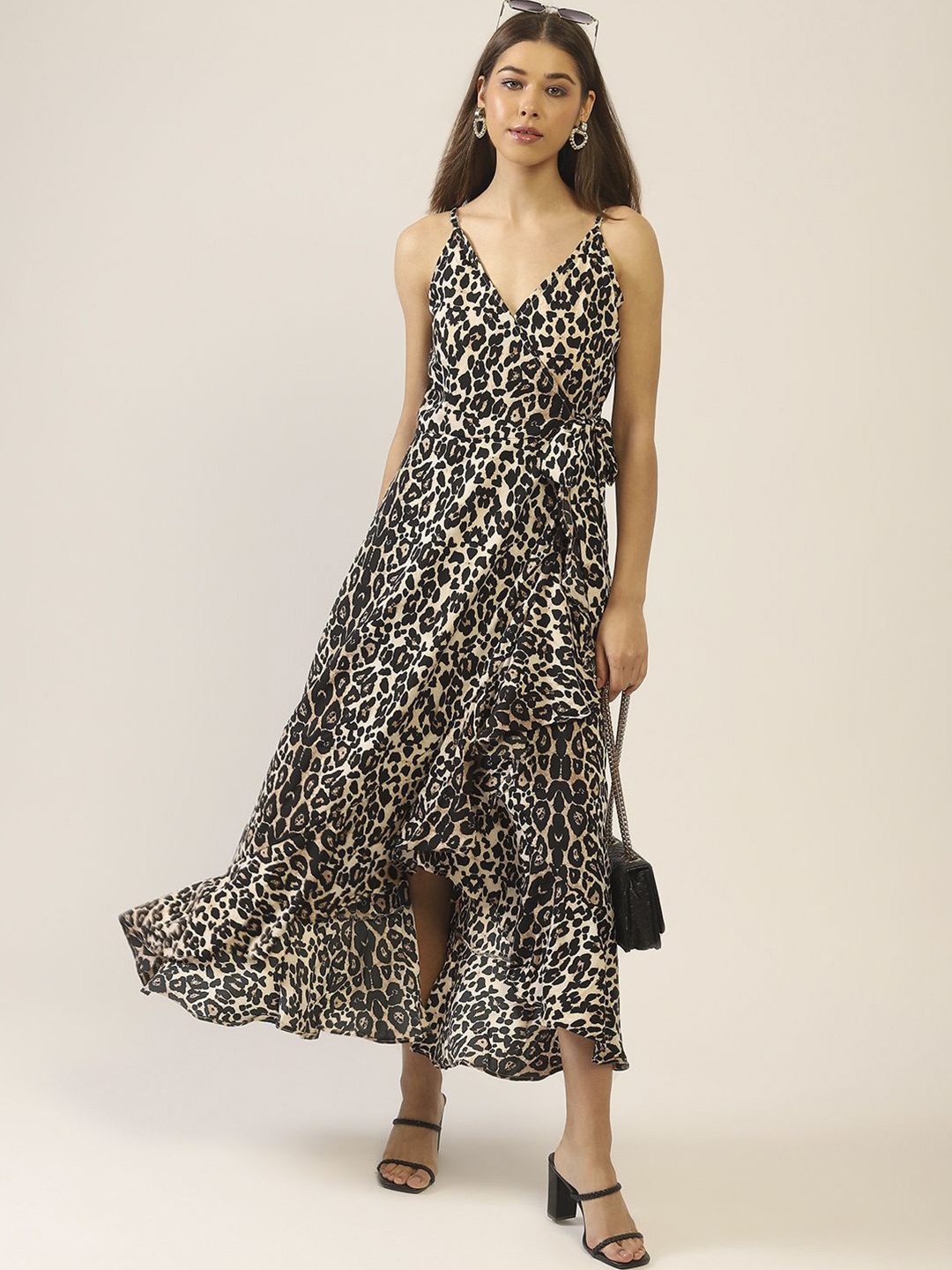 

StyleCast X SERA Animal Print Ruffled Crepe Maxi Dress, Beige