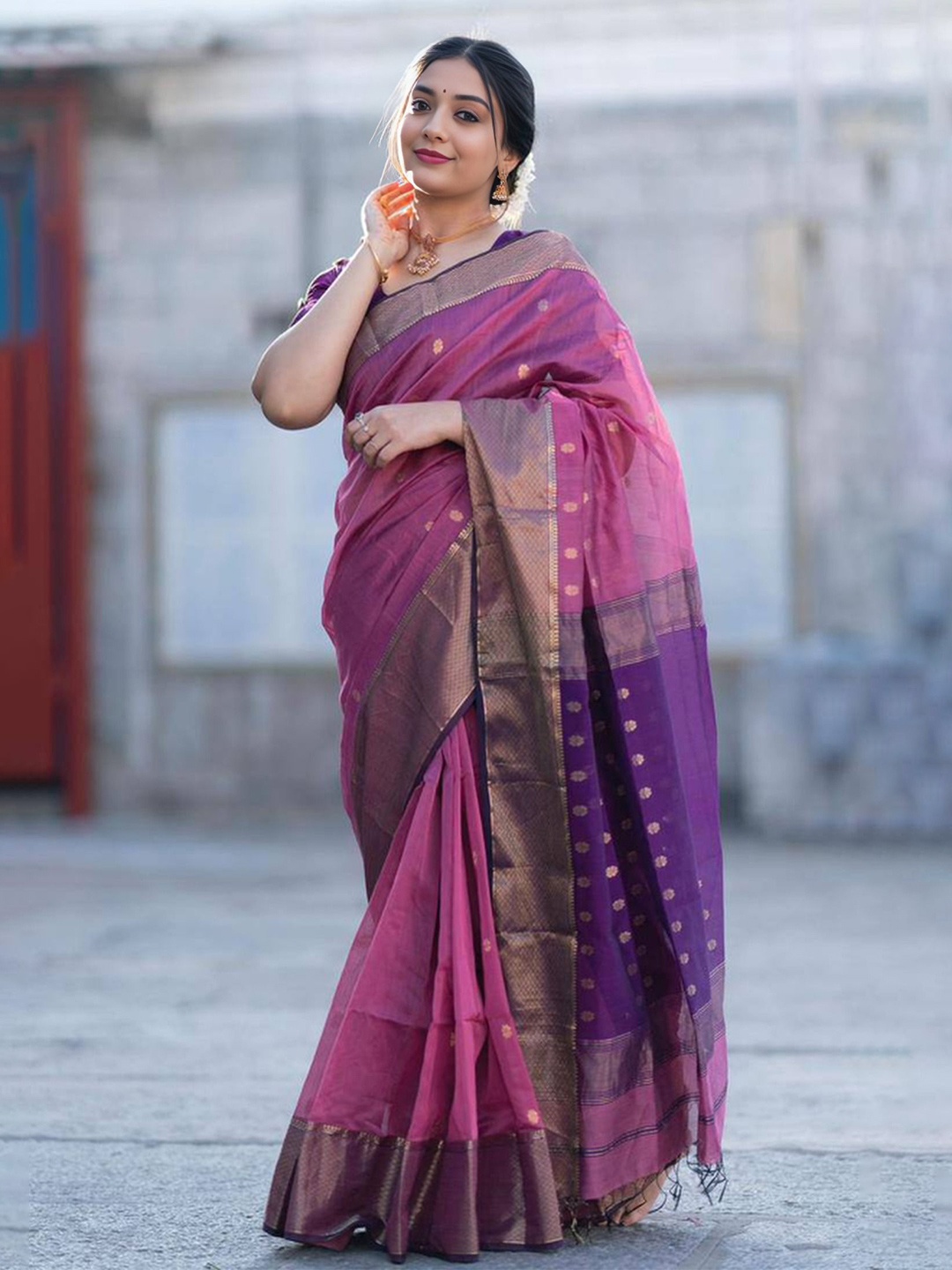 

bansari textiles Woven Design Zari Kanjeevaram Saree, Purple