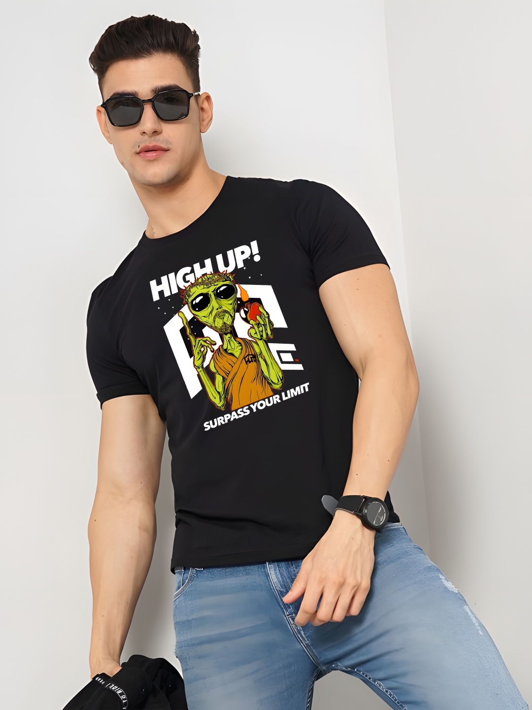 

Krimmple Men Graphic Printed Round Neck Cotton T-shirt, Black