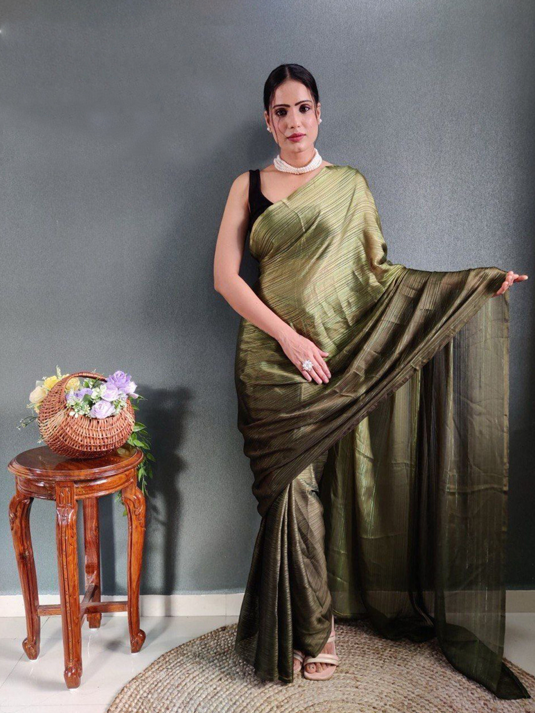 

bansari textiles Striped Pure Silk Ready to Wear Kota Saree, Brown