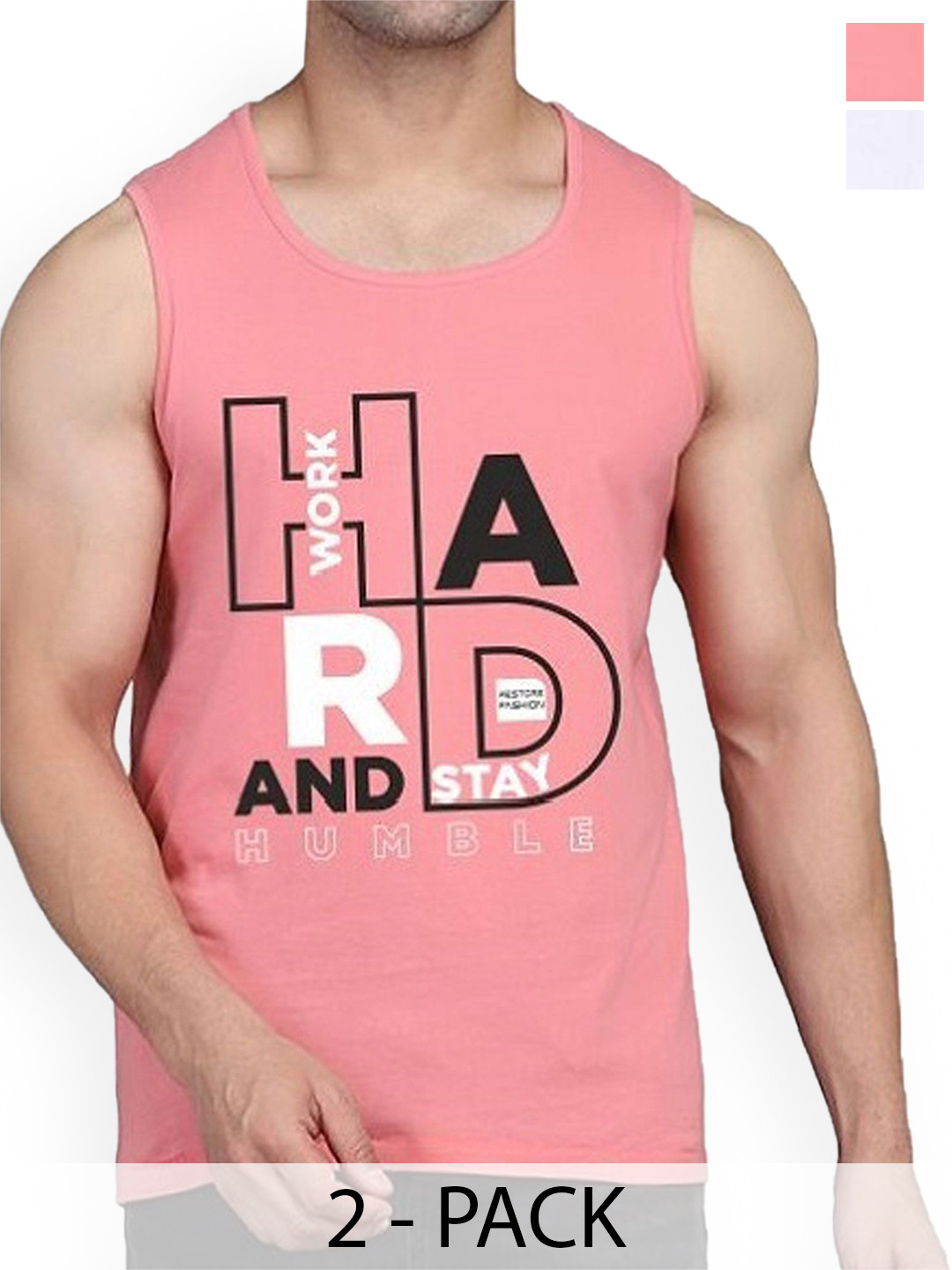 

WOOSTRO Pack Of 2 Printed Cotton Gym Vests RS26 CMB (HARD PEACH) (RUN WHITE)