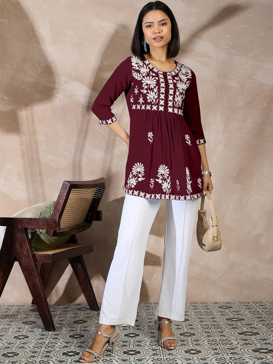 

all about you Embellished Embroidered Peplum Top, Maroon