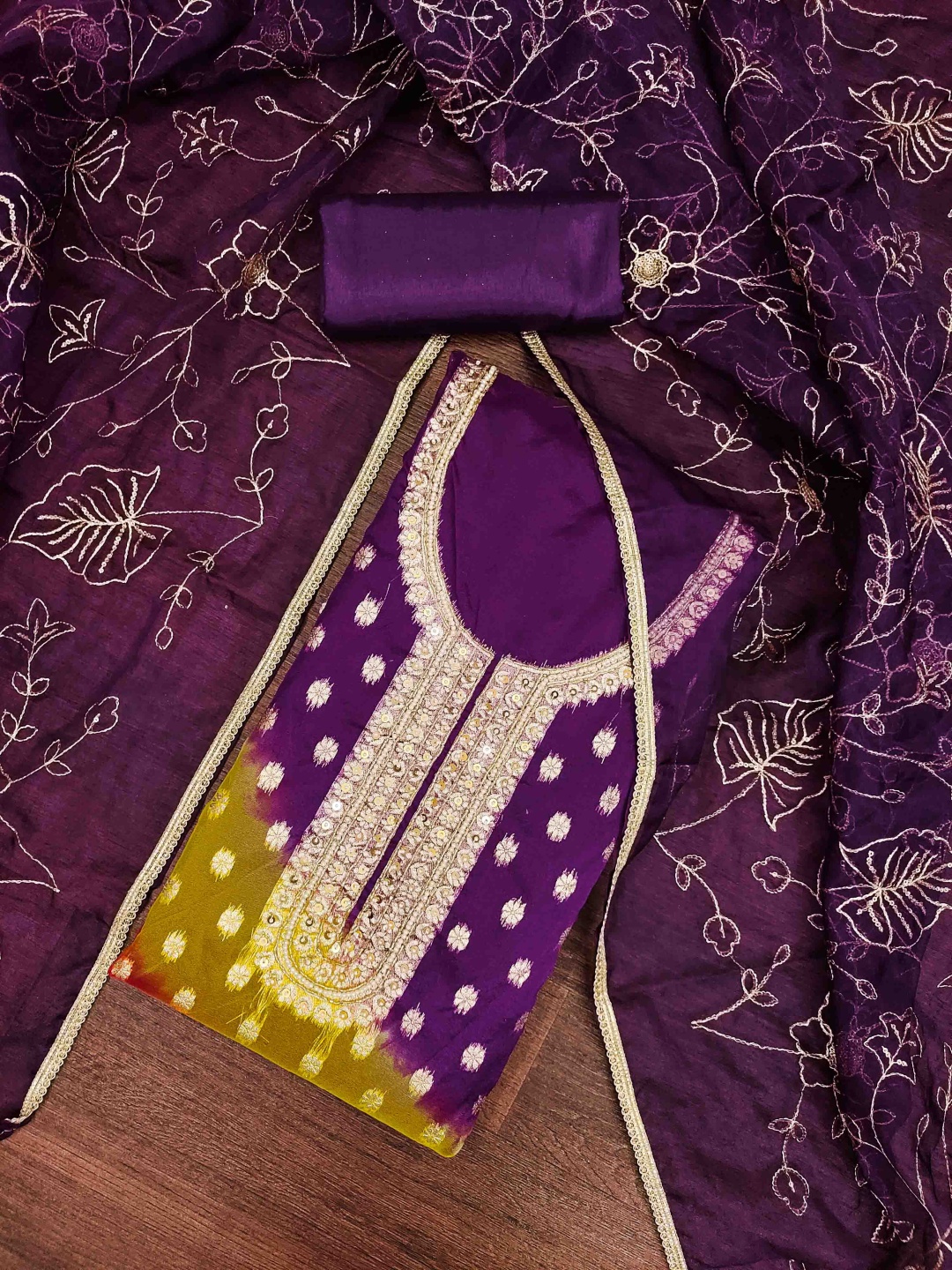 

Blissta Ethnic Motifs Woven Design Organza Unstitched Dress Material, Purple