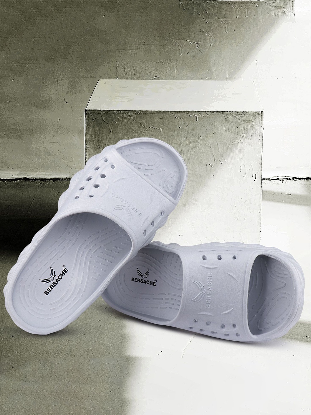 

BERSACHE Men Self Design Ultra Soft & Flexibility Technology Rubber Sliders, White