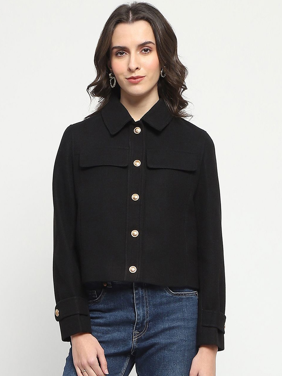 

Madame Single-Breasted Short Overcoat, Black