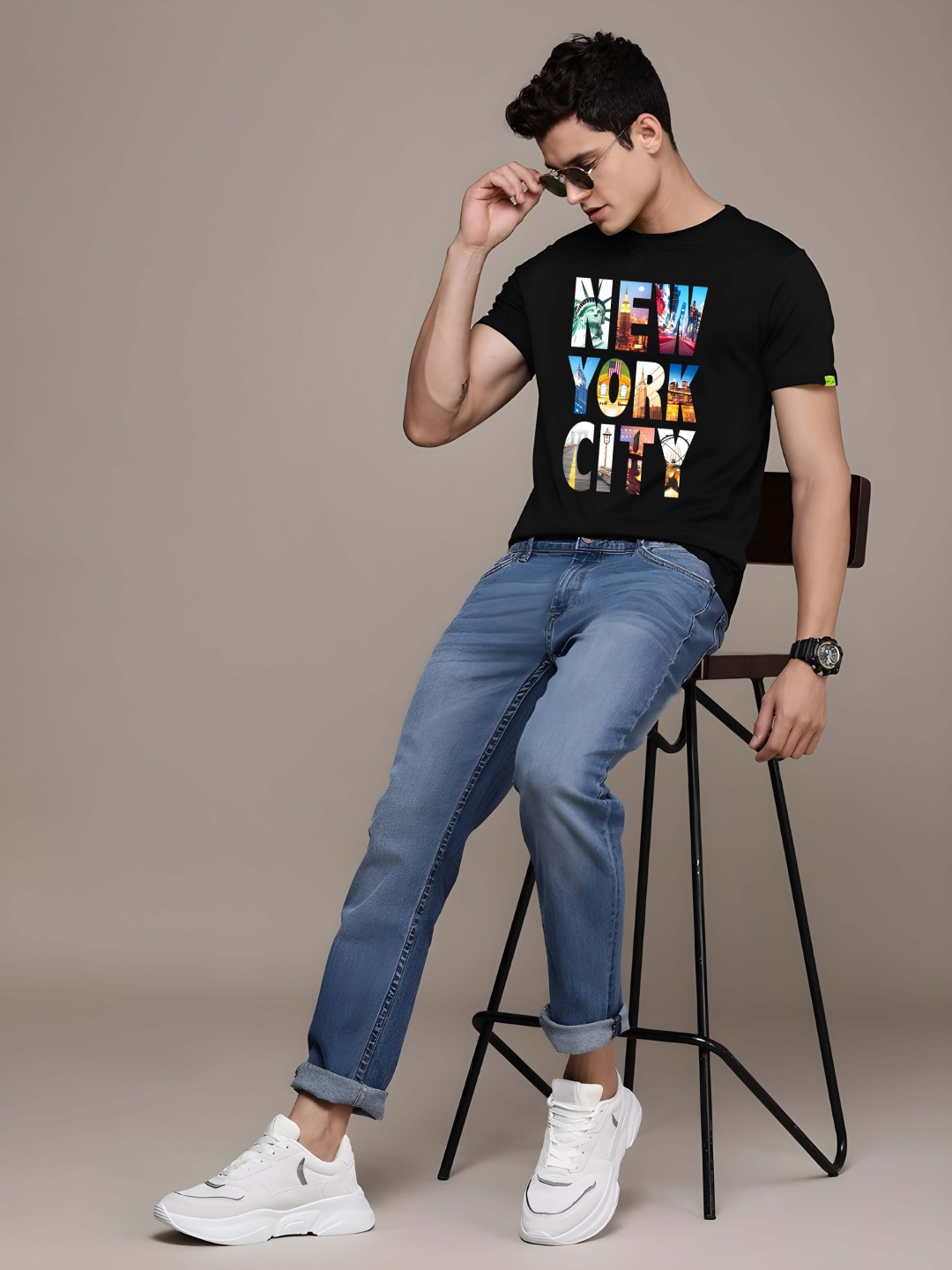 

Krimmple Men Graphic Printed Round Neck Cotton T-shirt, Black