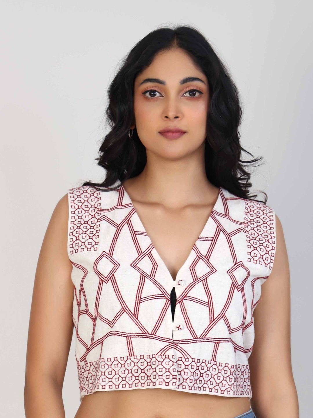 

Hassu's Women Embroidered Cotton Crop Top, Off white