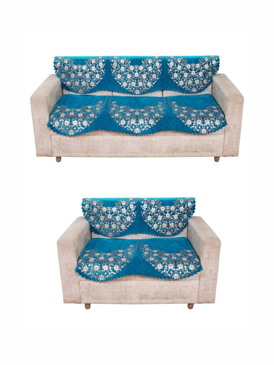 

Fashion Throw Turquoise Blue & White Printed Jacquard 4 Piece Sofa Cover