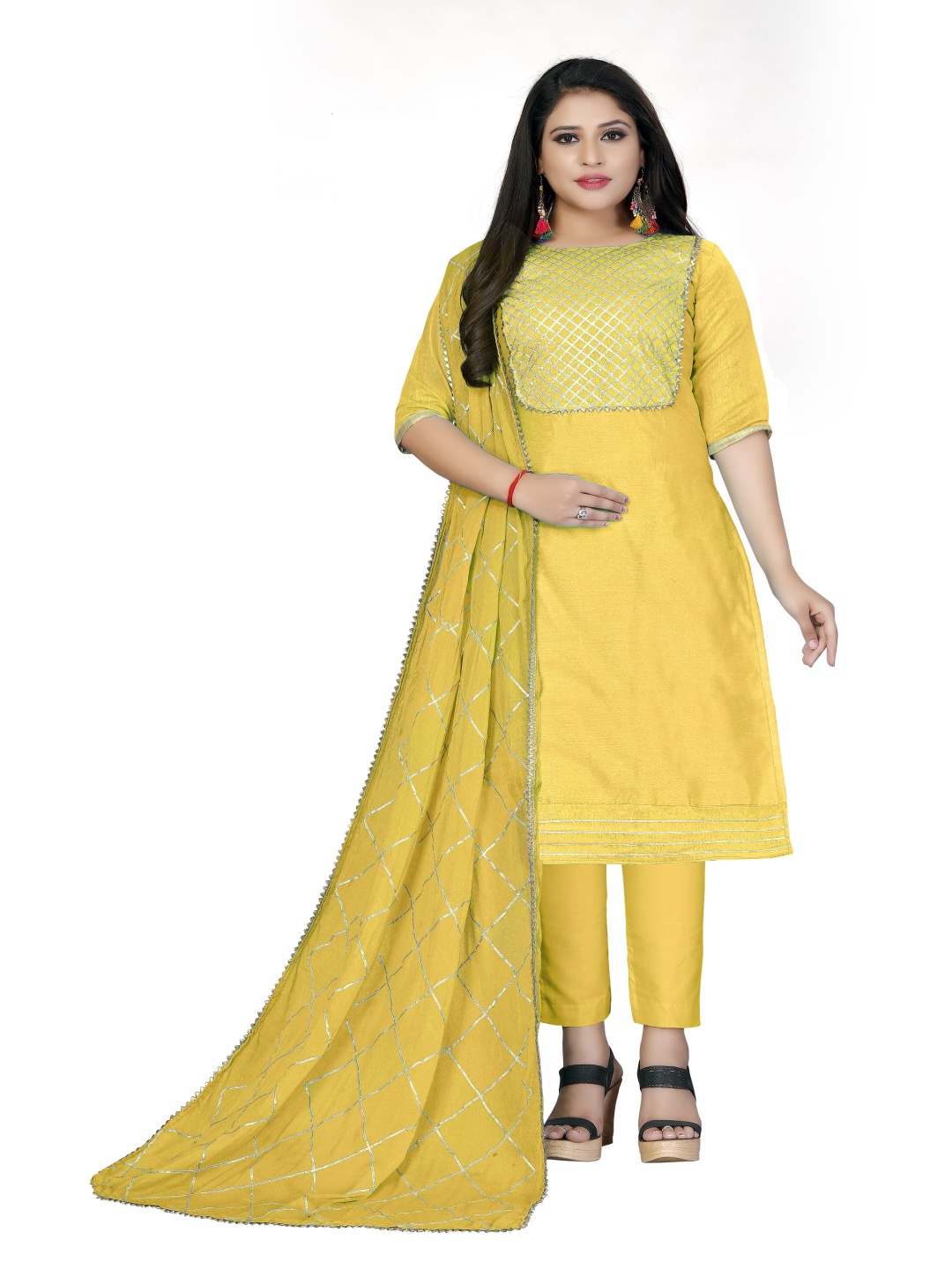 

HERE&NOW Geometric Embroidered Unstitched Dress Material, Yellow