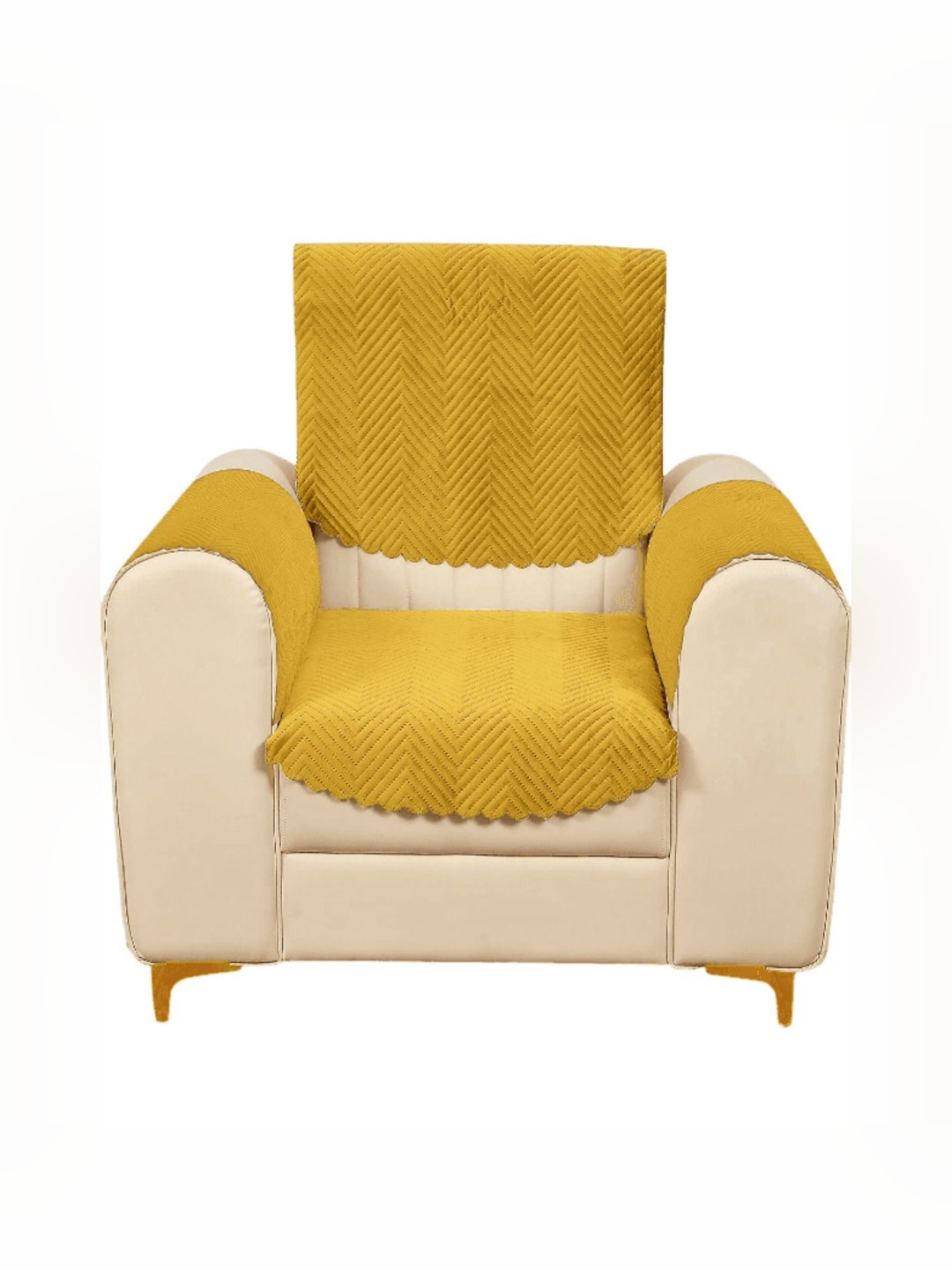 

Fashion Throw Yellow 4 Pieces Quilted Single Seater Velvet Sofa Covers With Arms