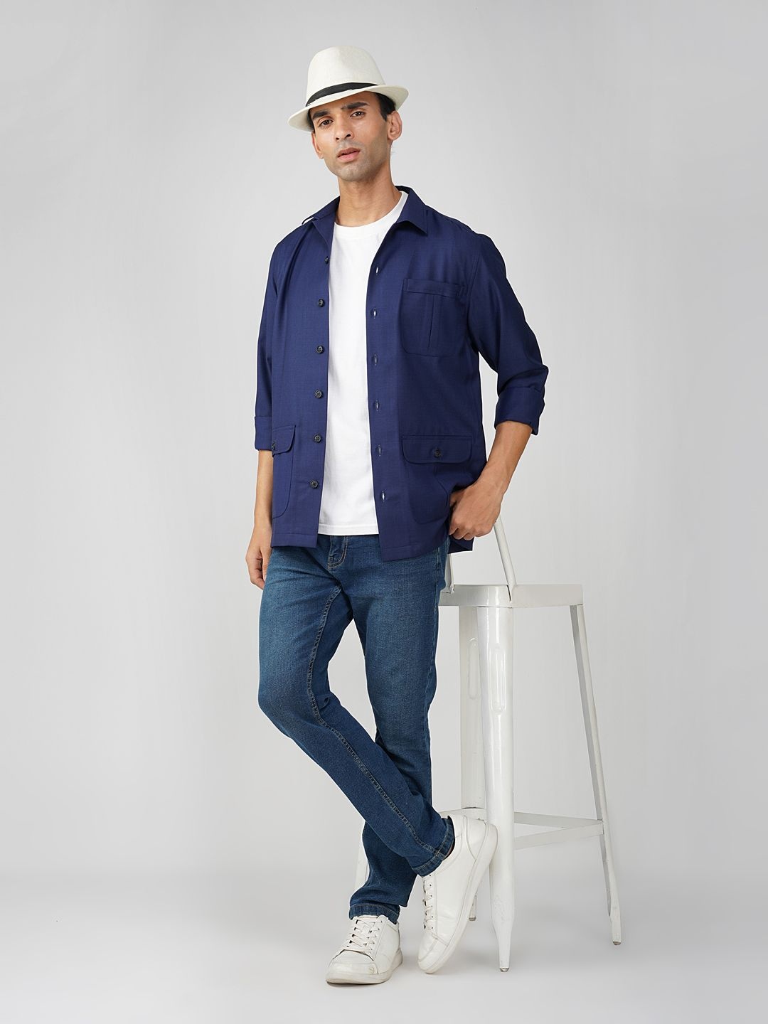 

FASHION FORMAL Men Classic Fit Spread Collar Solid Cotton Casual Shirt, Navy blue