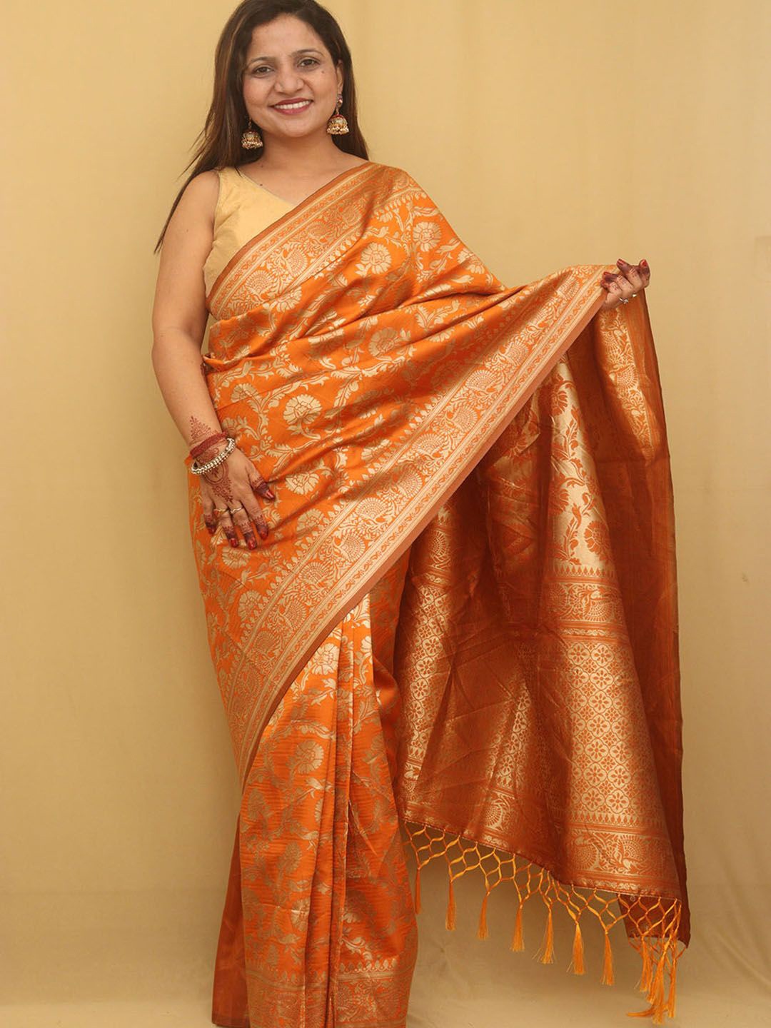 

Luxurionworld Ethnic Motifs Zari Banarasi Saree, Orange