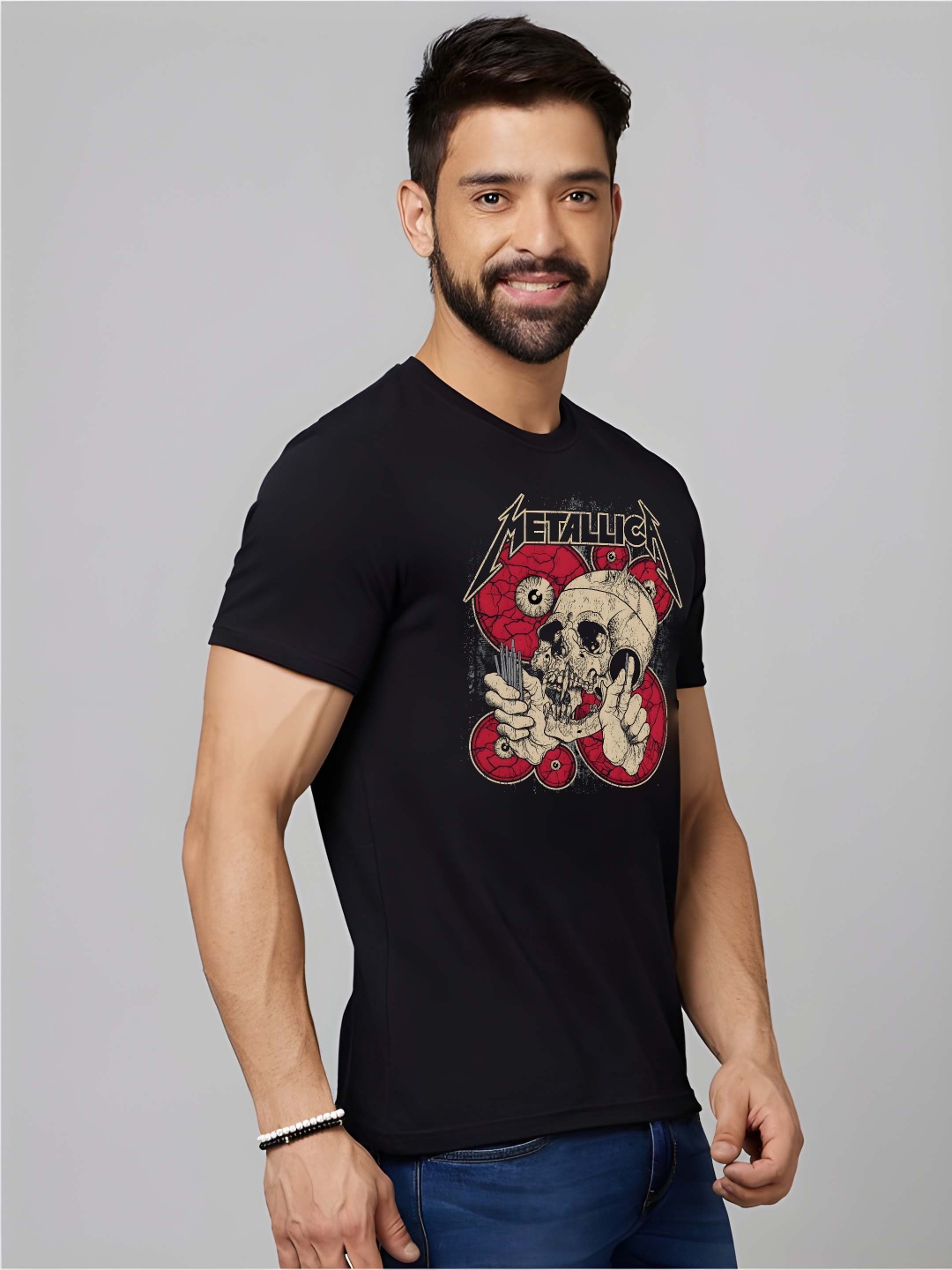 

Krimmple Men Graphic Printed Round Neck Cotton T-shirt, Black