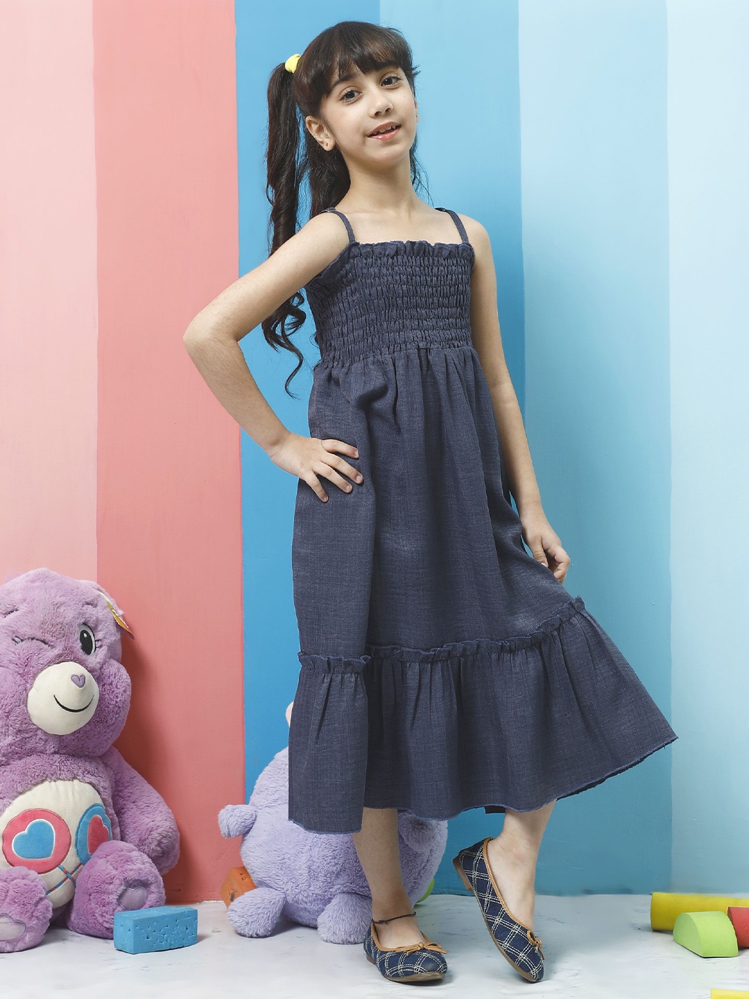 

Athena Girl Linen Shoulder Straps Fit & Flare Dress, Blue