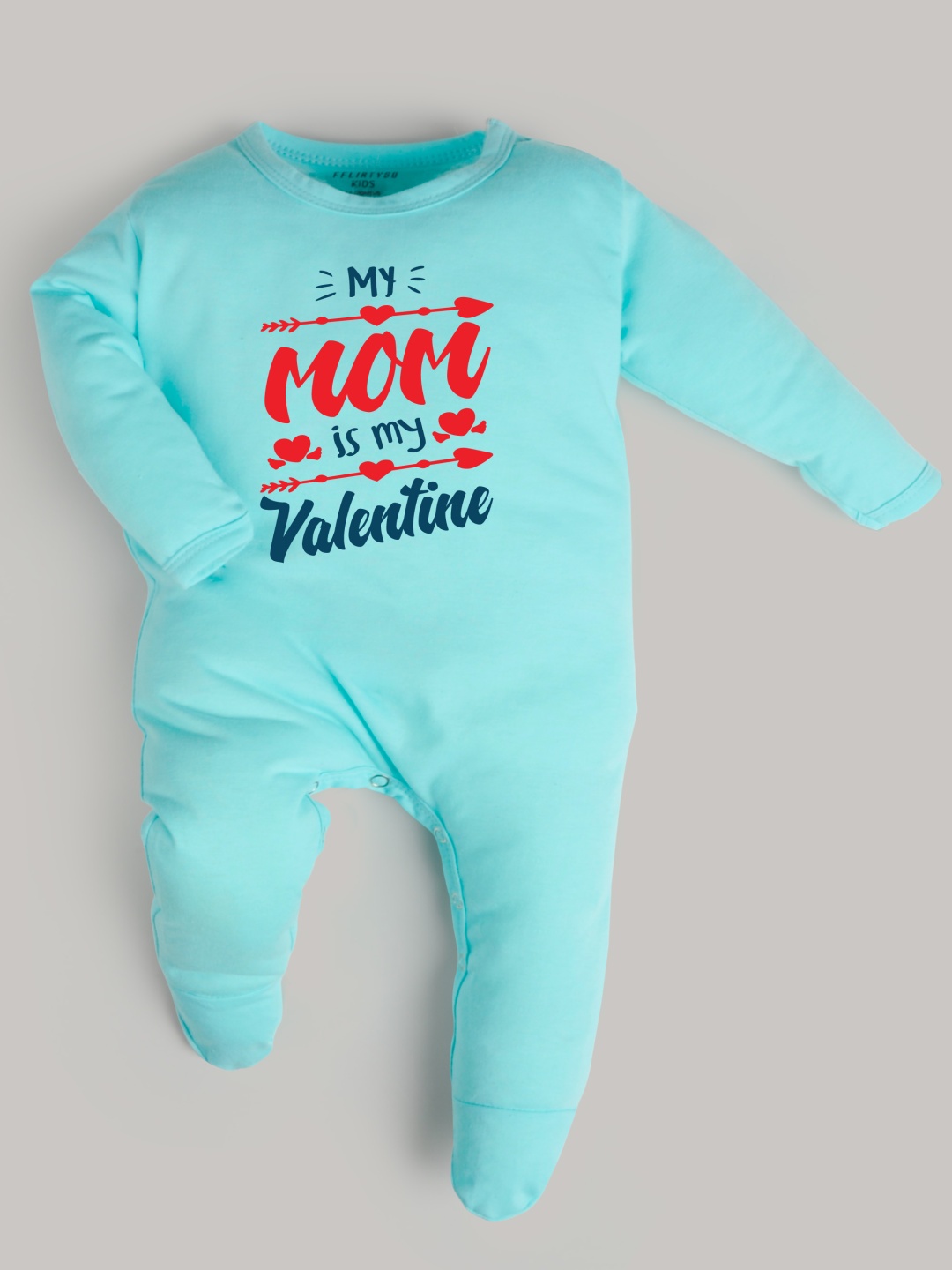 

FFLIRTYGO Infants Valentine Day Printed Cotton Sleepsuit, Turquoise blue