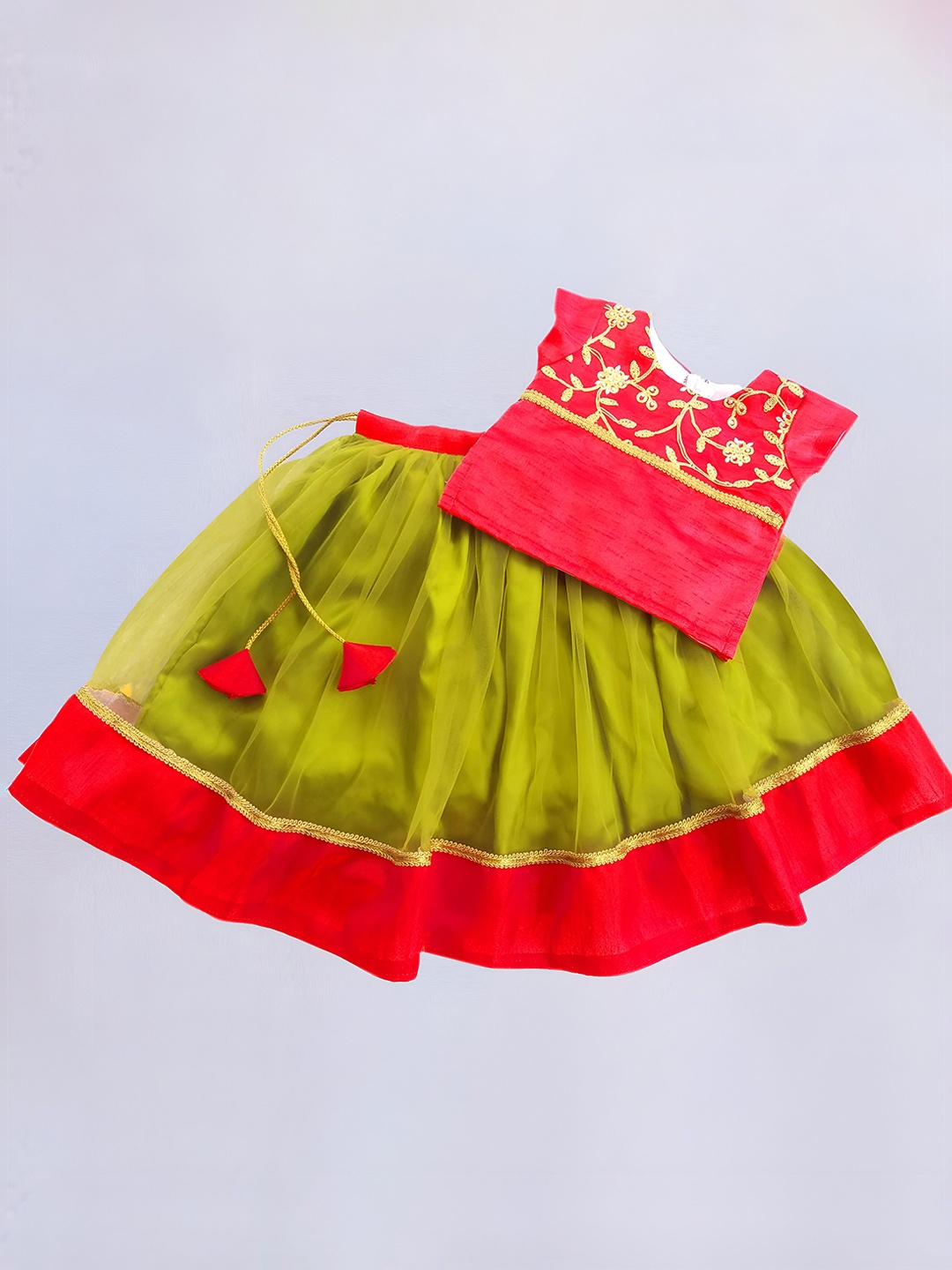 

STANWELLS KIDS Girls Embroidered Ready to Wear Lehenga &, Red