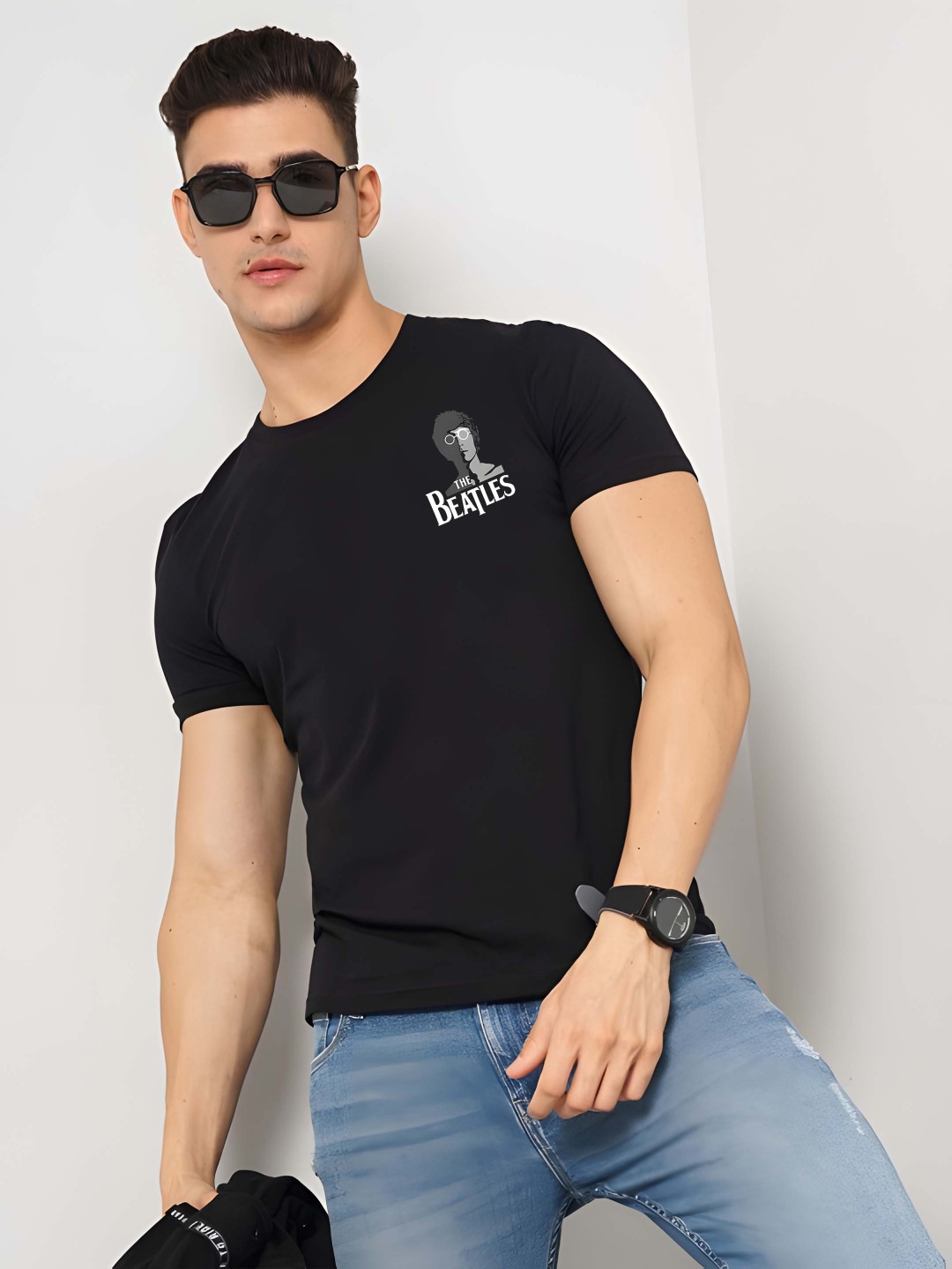 

BOWLIFESTYLE Men Pure Cotton T-shirt, Black