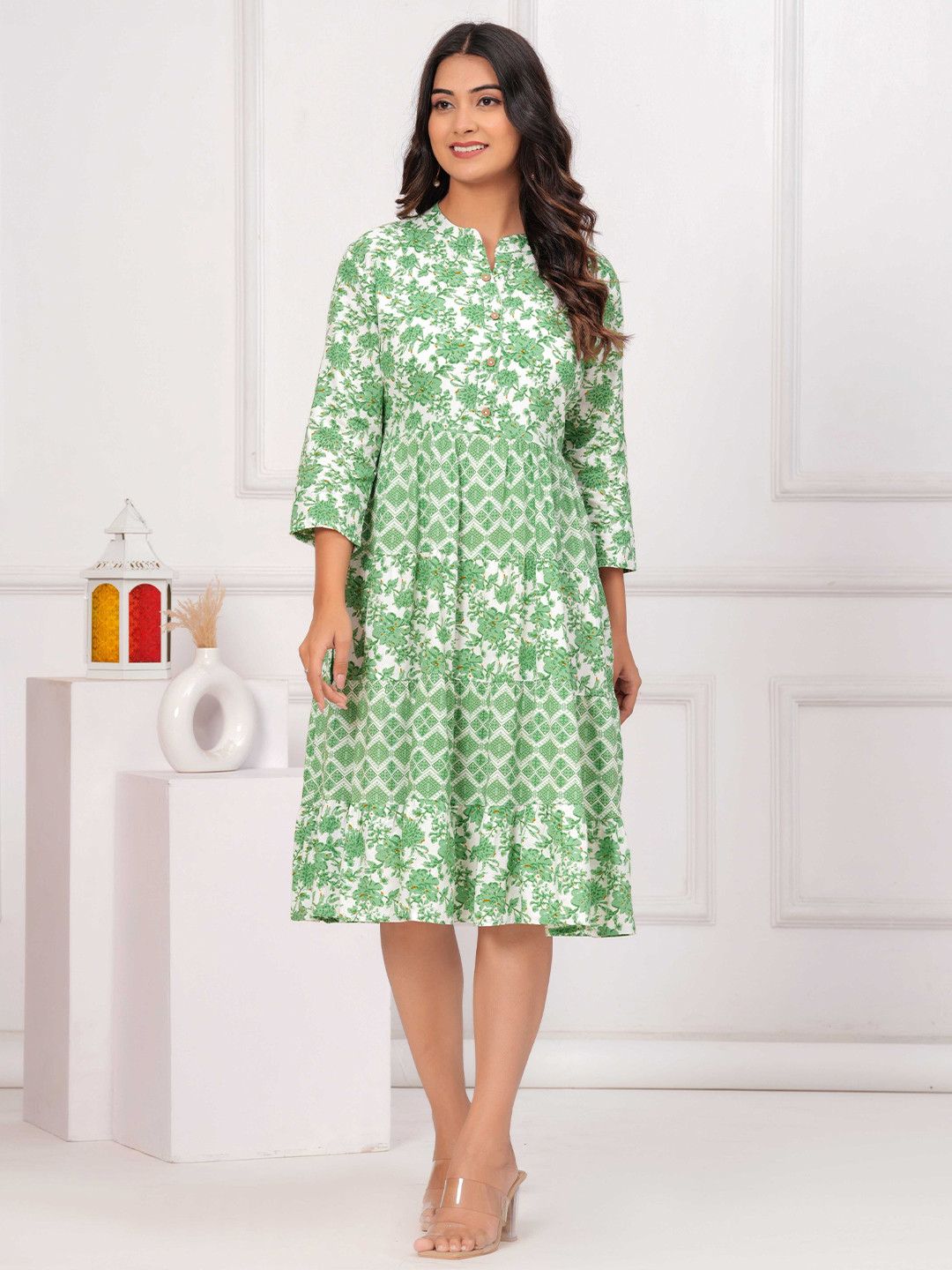 

yaltas Floral Print A-Line Dress, Green