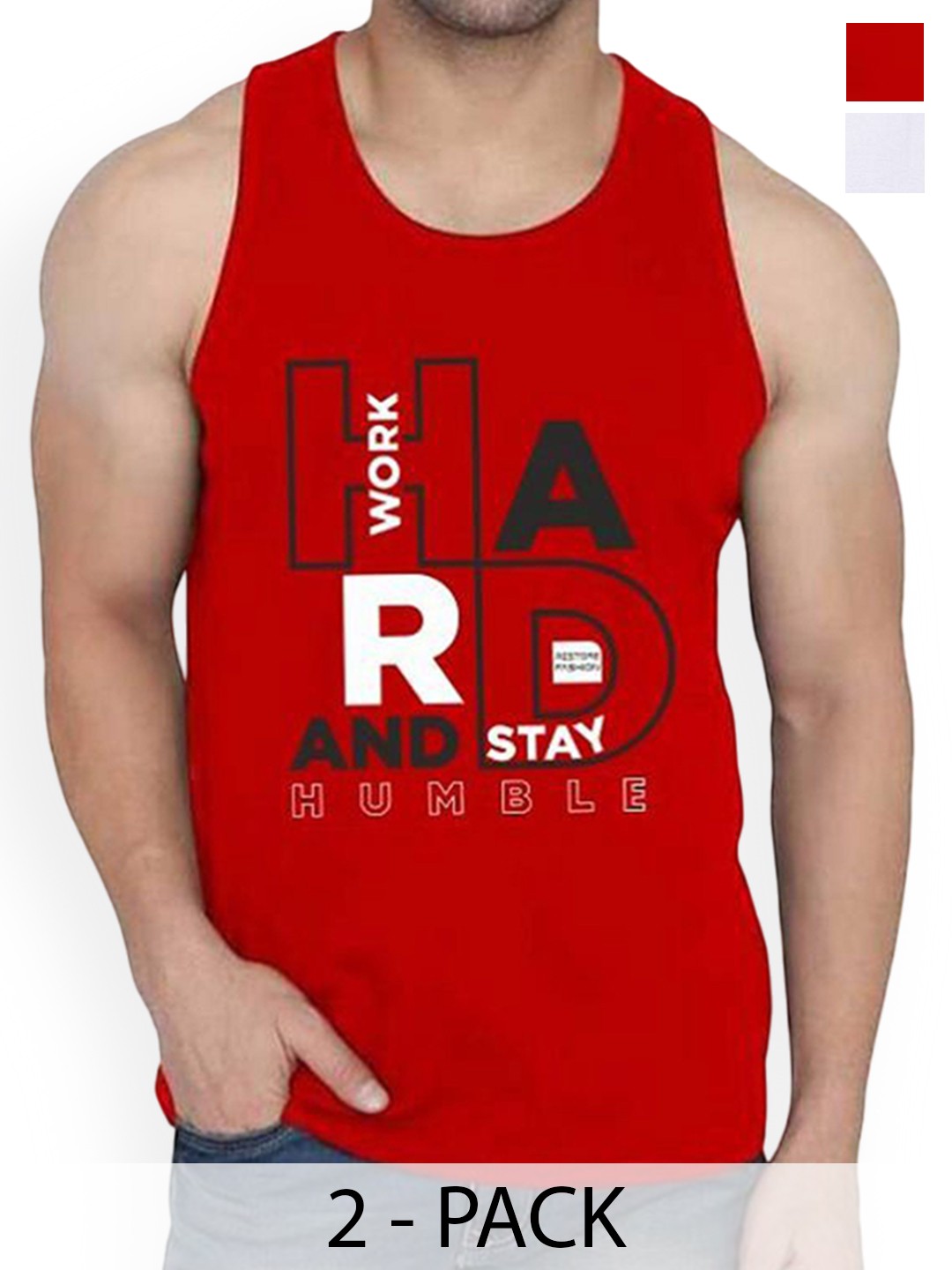 

WOOSTRO Pack Of 2 Printed Cotton Gym Vests RS26 CMB (HARD RED) (MORE WHITE)