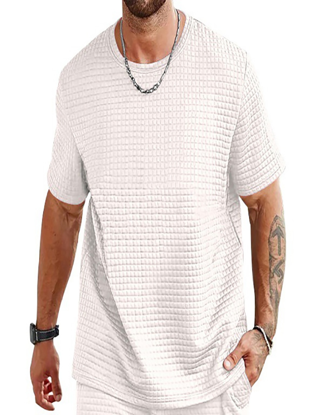 

StyleCast x Revolte Men Self Design Round Neck T-shirt, White