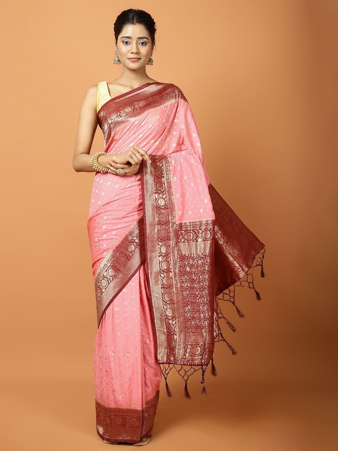 

Meena Bazaar Woven Design Zari Saree, Pink