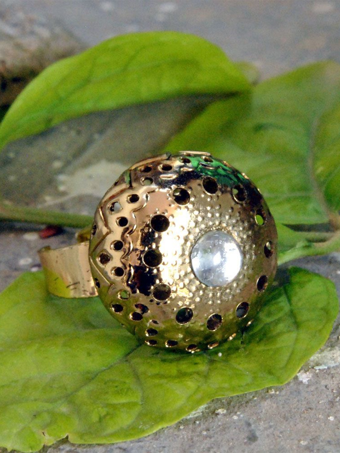

BeAbhika Gold-Plated Stone Studded Oxidised Dome Ring