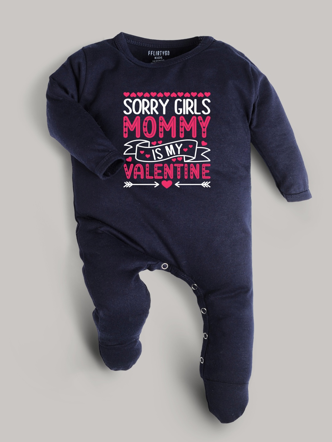 

FFLIRTYGO Infants Valentine Day Printed Cotton Sleepsuit, Navy blue