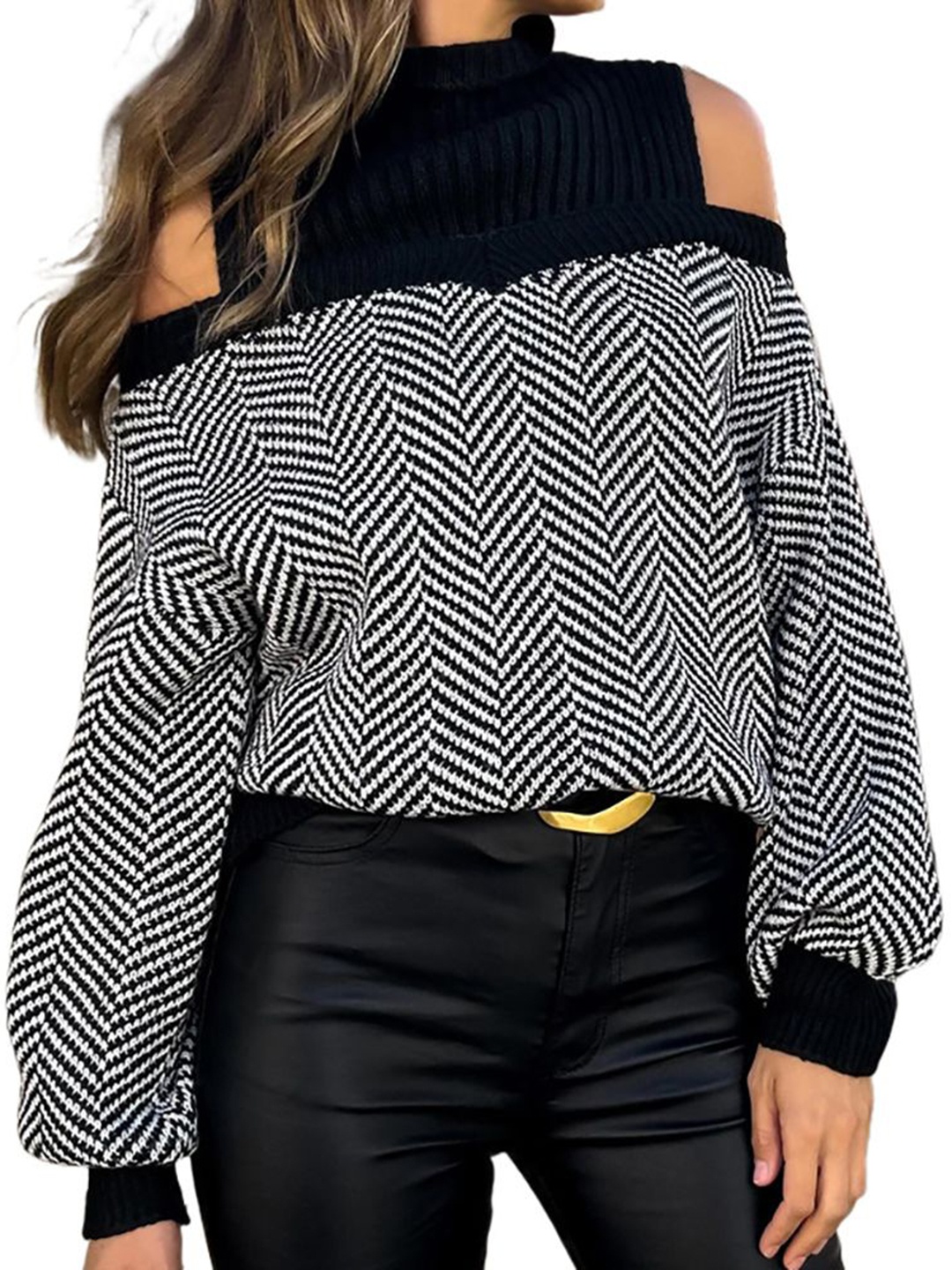 

StyleCast x Revolte Women Geometric Self Design Pullover, Black