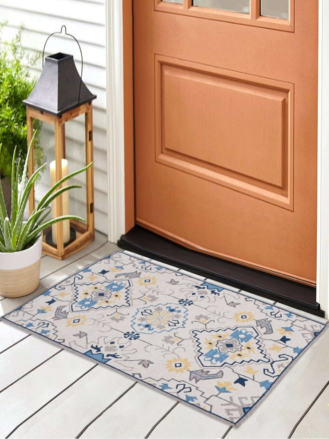 

Aura Grey & Blue Printed Anti Skid Doormat