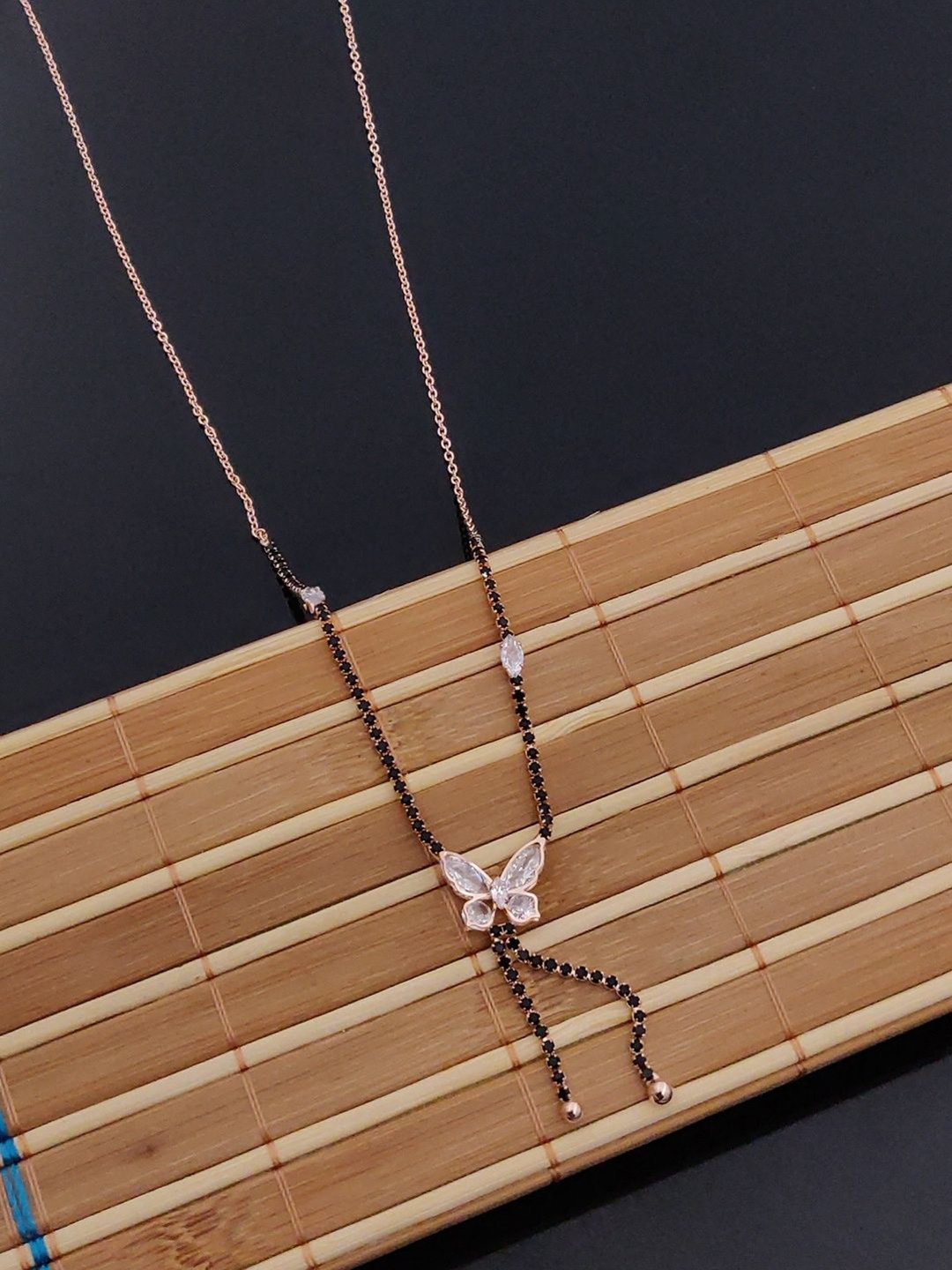 

SOLIBELLE 18K Rose Gold-Plated Stones Studded Mangalsutra