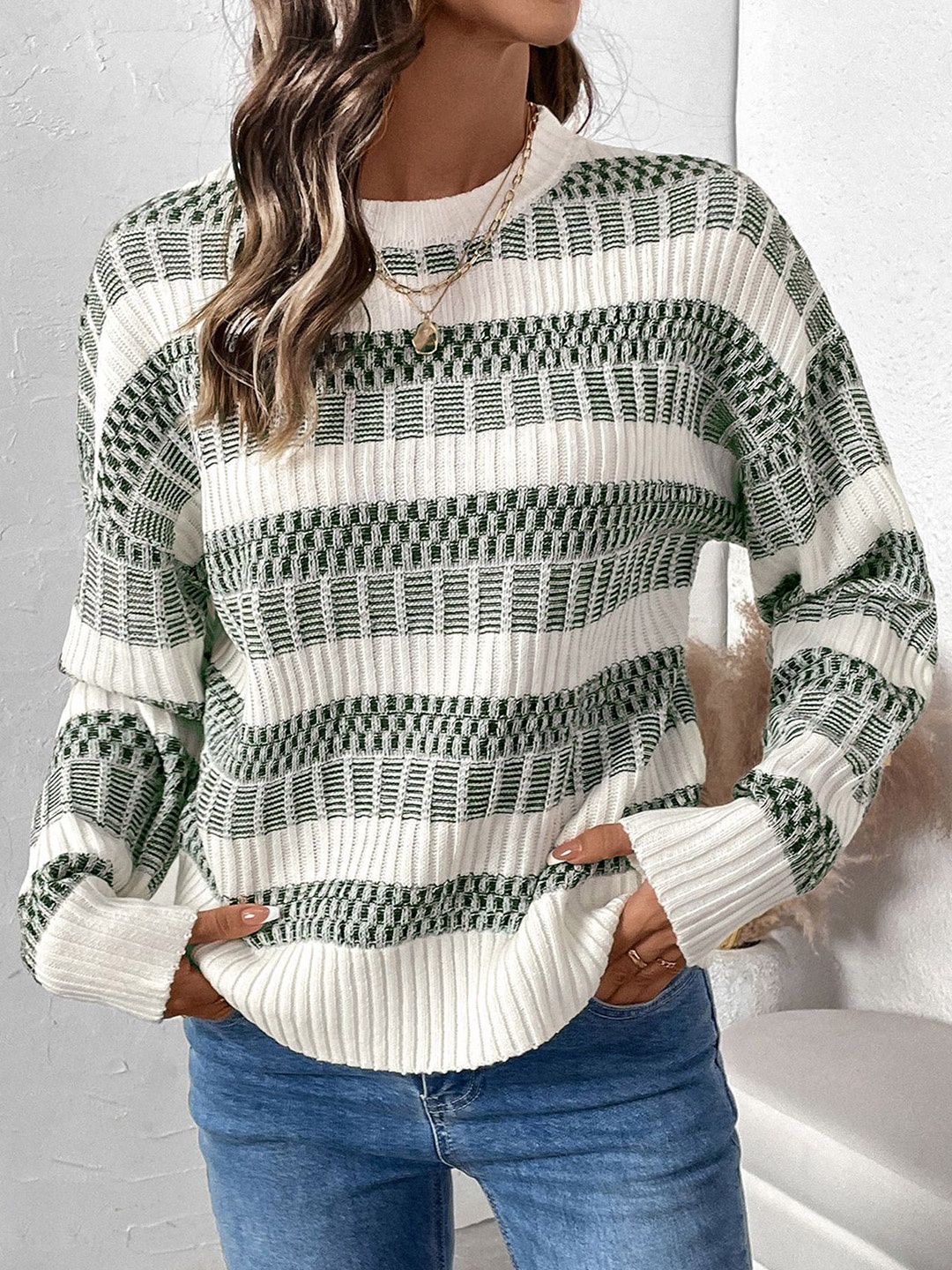

StyleCast x Revolte Women Cable Knit Round Neck Pullover Sweater, Green