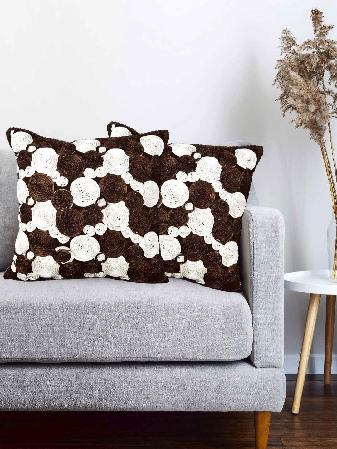 

Vinayaka Fab Brown 2 Pieces Floral Patchwork Silk Square Cushion Covers