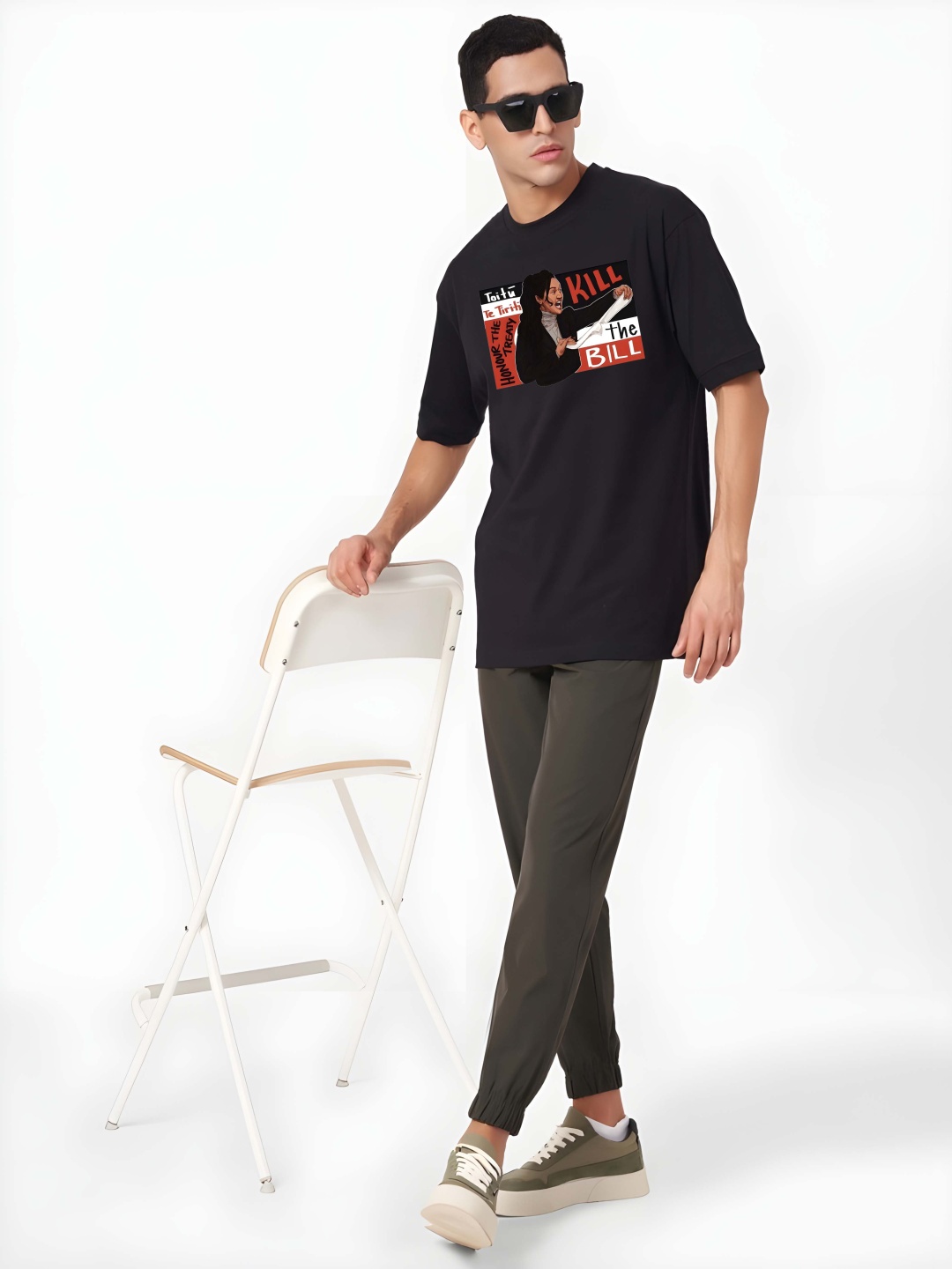 

Krimmple Men Drop-Shoulder Sleeves Pure Cotton T-shirt, Black