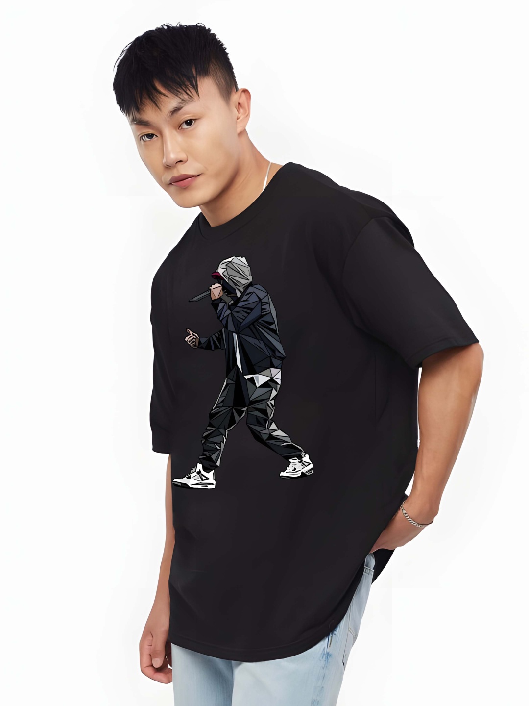 

BOWLIFESTYLE Men Drop-Shoulder Sleeves Pure Cotton T-shirt, Black