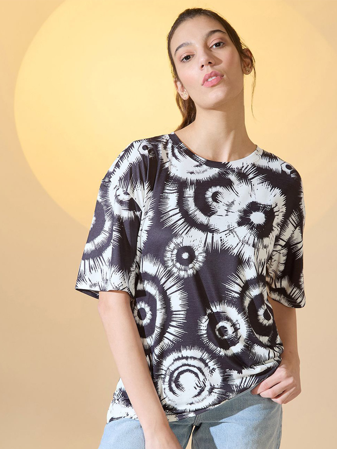

DressBerry Women Abstract Printed Regular Top, Black
