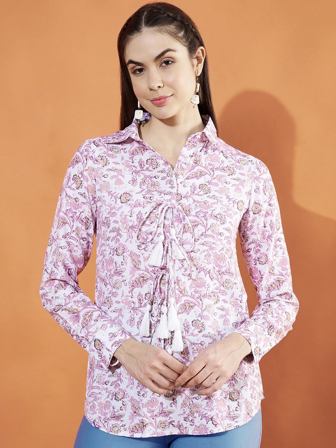 

Moda Rapido Floral Print Pure Cotton Top, Pink