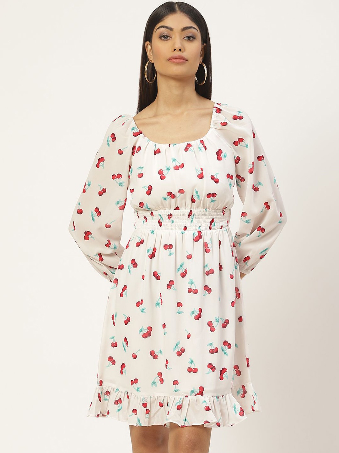 

Moda Rapido Print Puff Sleeve Georgette A-Line Dress, White