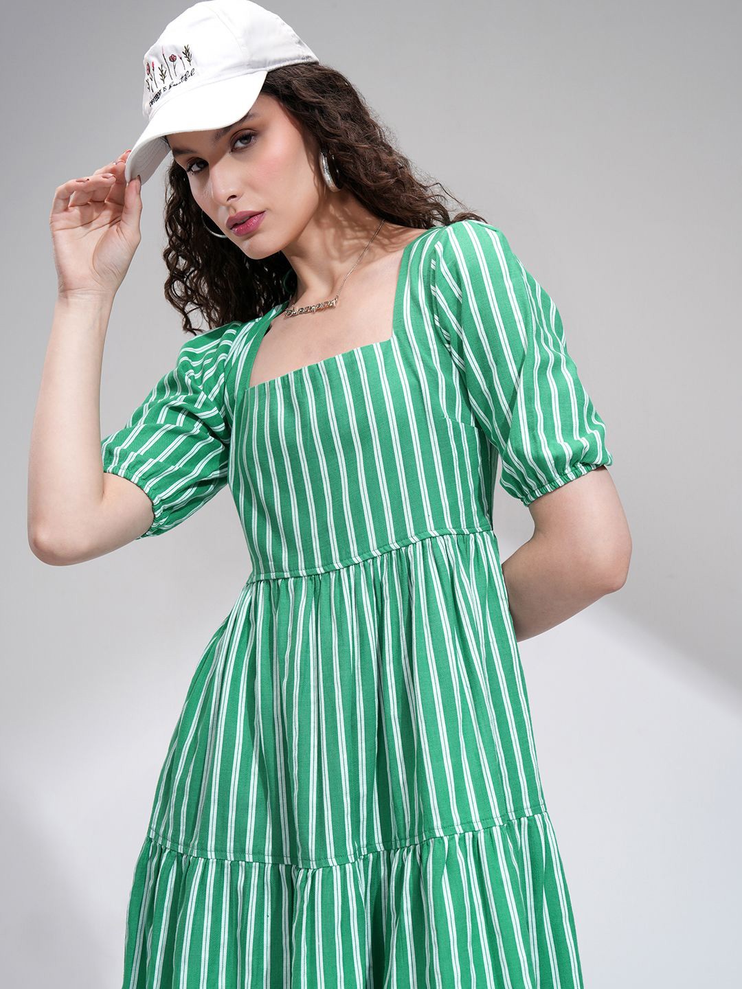 

Tokyo Talkies Striped Fit & Flare Midi Dress, Green