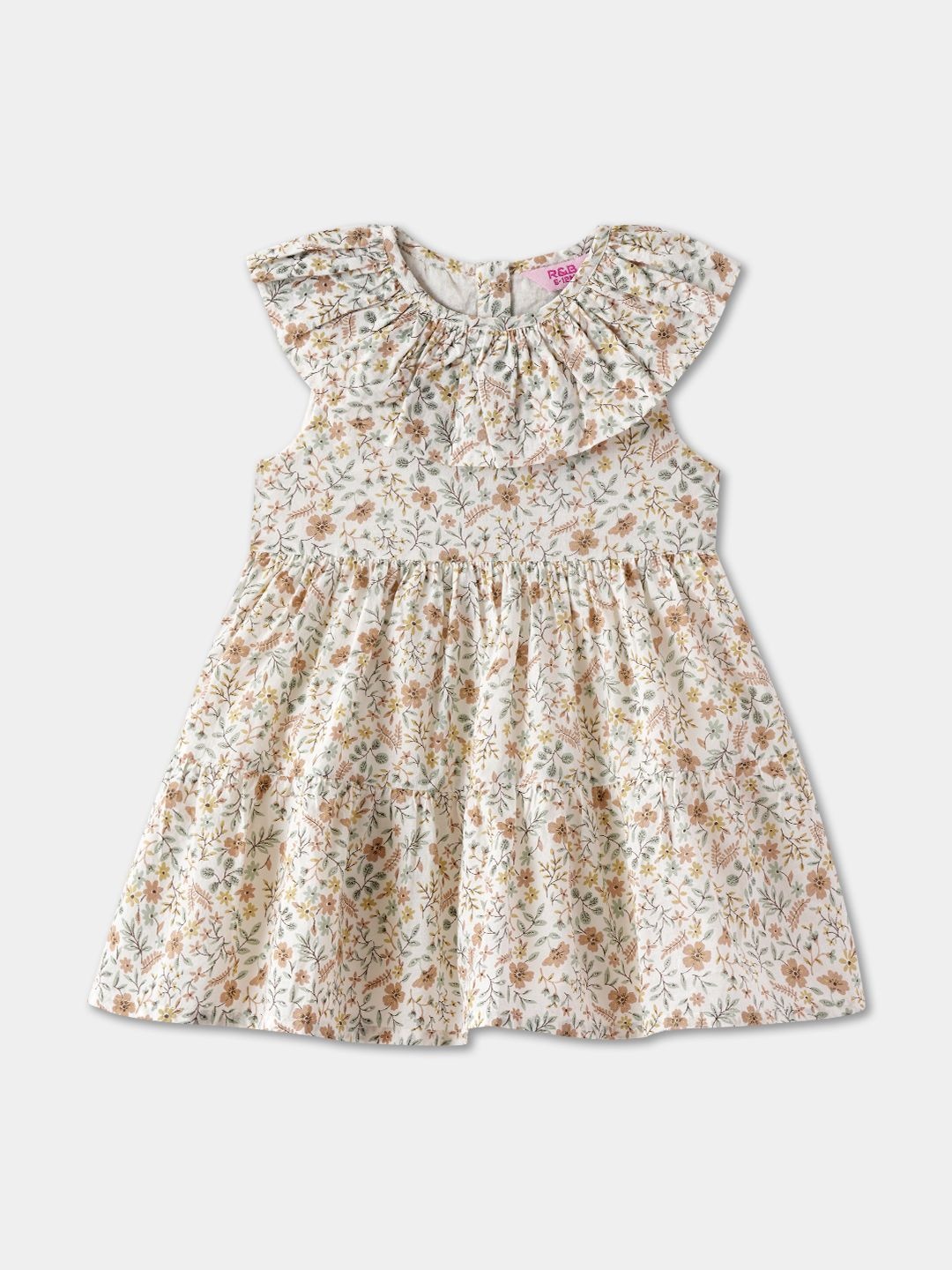 

R&B Girls Floral Printed Fit & Flare Dress, Beige