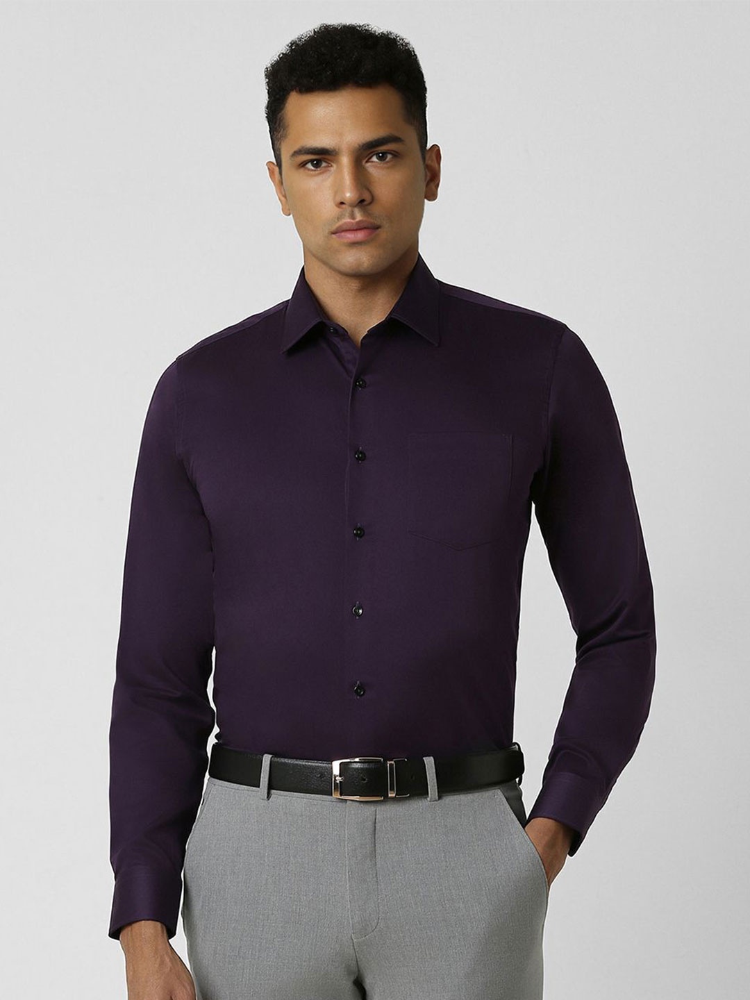 

Van Heusen Men Slim Fit Spread Collar Textured Cotton Formal Shirt, Purple