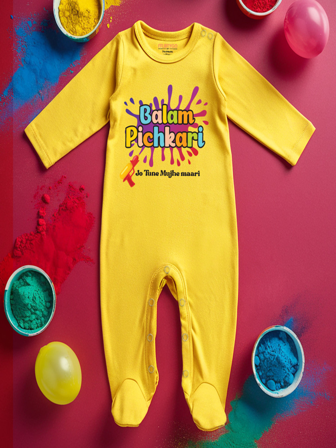 

FFLIRTYGO Infants Holi Printed Pure Cotton Sleepsuit, Yellow