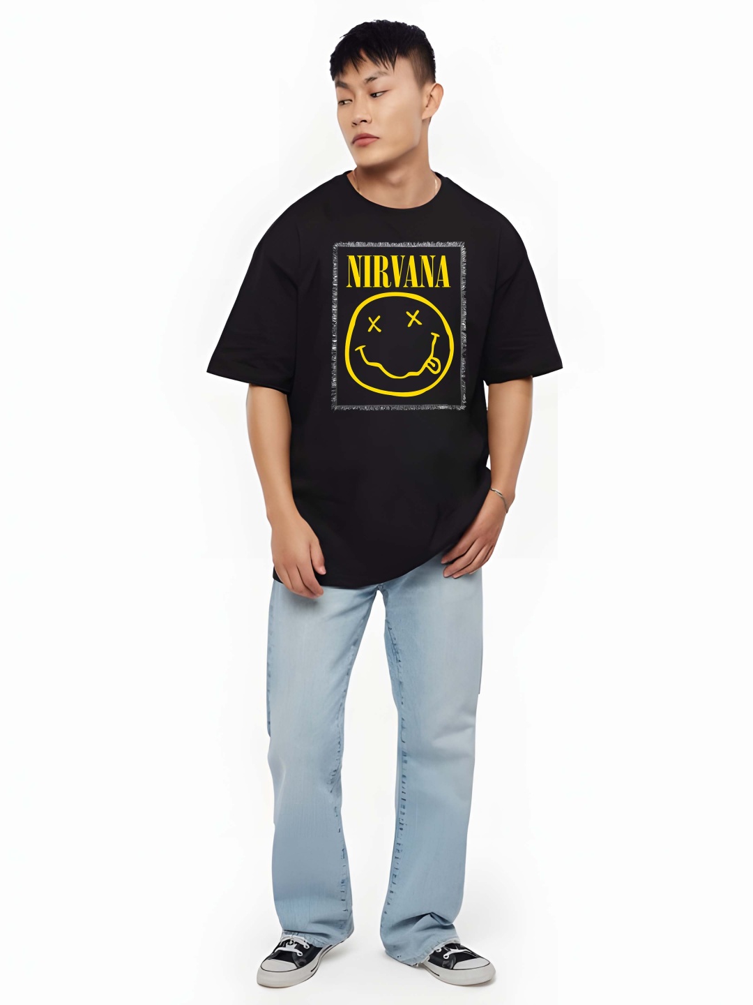 

BOWLIFESTYLE Men Drop-Shoulder Sleeves Pure Cotton T-shirt, Black