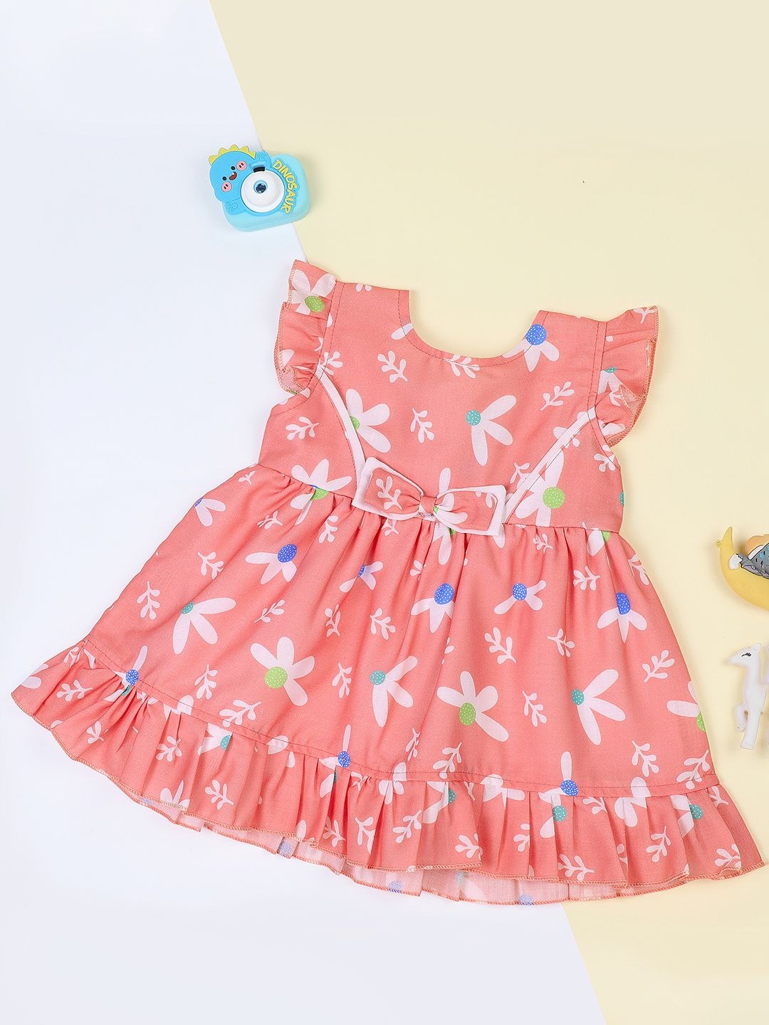 

Macwin Girls Infants Floral Print Flutter Sleeve A-Line Dress, Pink