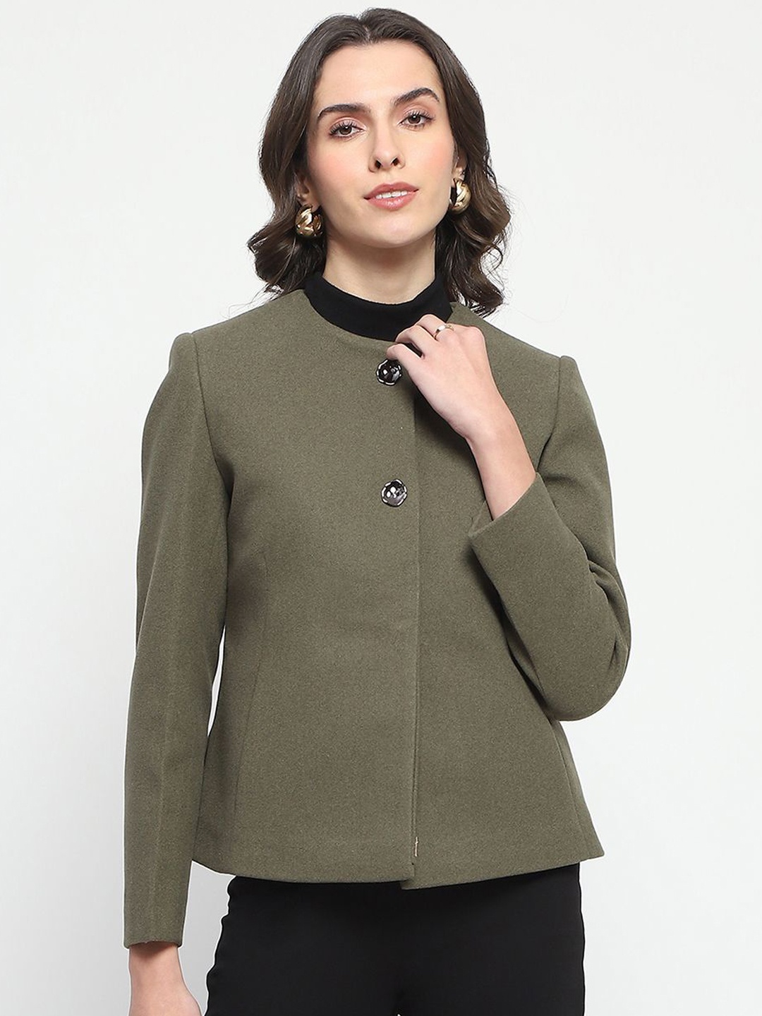

Madame Women Single-Breasted Short Overcoat, Olive