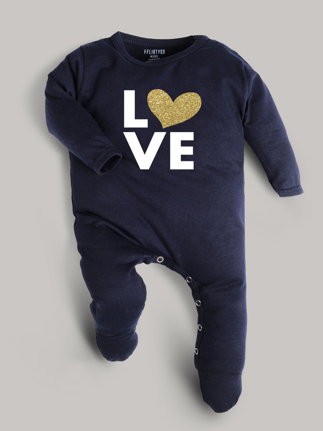 

FFLIRTYGO Infants Valentine Day Printed Cotton Sleepsuit, Navy blue