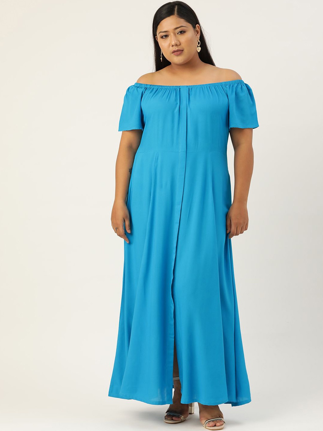 

theRebelinme Women Plus Size Off-Shoulder Maxi Dress, Turquoise blue
